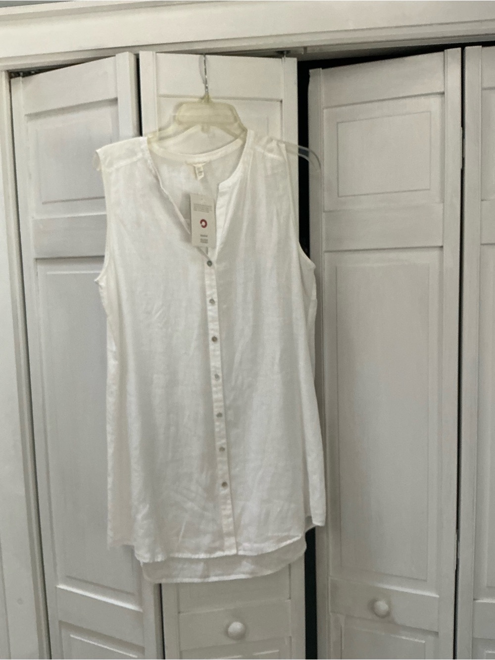 Eileen Fisher 100% Linen  White Button-Front Linen Tunic or Dress